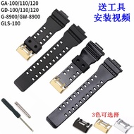 Suitable for Casio G-SHOCK G-8900 GA-100 120 110GB Black Gold Glossy Rubber Watch Strap