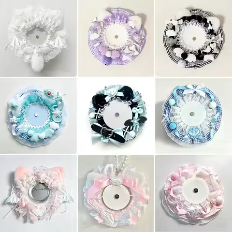9-Color Cute and Sweet Plush Lace Round Badge Holders, Bowknot Handmade DIY Finished Products, Anime