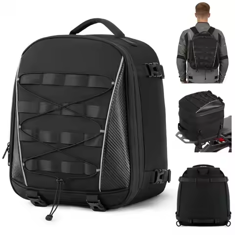 Motorcycle Tail Bag 22-34L Expandable Dual-Use Rear Seat Bag Waterproof 1680D Motorbike Luggage Back