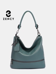 Zency กระเป๋าสะพายข้างหนังแท้สำหรับผู้หญิง, กระเป๋าใบใหญ่มีหลายกระเป๋ากระเป๋าสะพายไหล่ย้อนยุคสีฟ้าเขียว