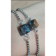 Pietersite Square cube with stainless steel slider bracelet