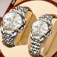 2ชิ้น!FNGEEN นาฬิกาคู่รักมัลติฟังก์ชั่นกันน้ำแบบดั้งเดิมปฏิทินสเตนเลสแฟชั่นนาฬิกาข้อมือธุรกิจควอทซ์แ