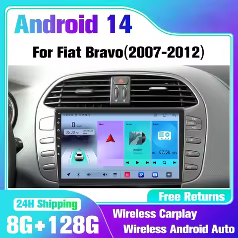 Android 14 Autoradio For Fiat Bravo 2007 -2012 Car Multimedia GPS navigation 2din Wireless CarPlay Z