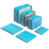 【FJ】旅行出差防水收納袋套裝6件組(行李箱內收納必備)/ 天藍色