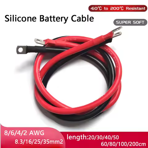 Battery Connection Cable 8/6/4/2 AWG Super Soft Silicone Wire with Lug for Car Inverter,UPS,Battery