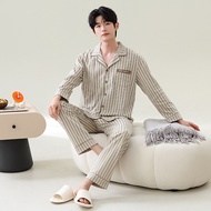 Pure Cotton Pajamas Mens Pajamas Set Spring and Autumn Long-sleeved Cotton Mens Loungewear Set Can B