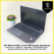 HP ZBook FURY 15 G7 WS Intel Core i7-10850H 32GB RAM 512GB SSD Quadro T2000 4GB GPU Refurbished Laptop Notebook