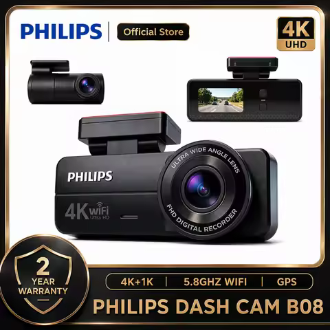 PHILIPS Dash Cam B08 4K+1K HDR Dual Front Rear Camera 1.57 Inch IPS 2.4G & 5.8G WiFi APP GPS Support