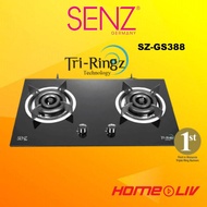 SENZ SZ-GS388 TRI-RINGZ BUILT-IN 2 BURNER GAS STOVE DAPUR GAS 6.4KW