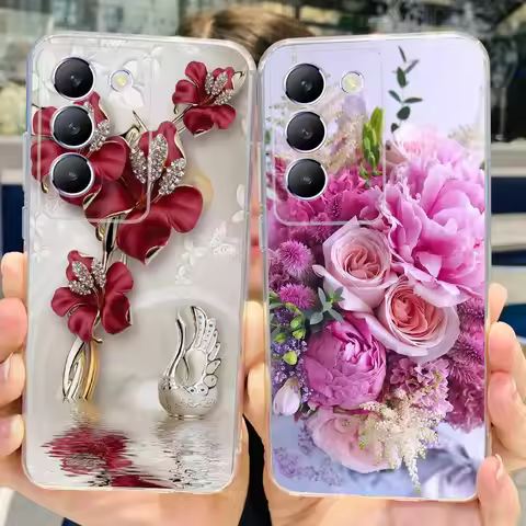For Vivo Y100 5G Case 6.67" New Fashion Flower Transparent Silicone Soft Back Cover For Vivo Y100 V2