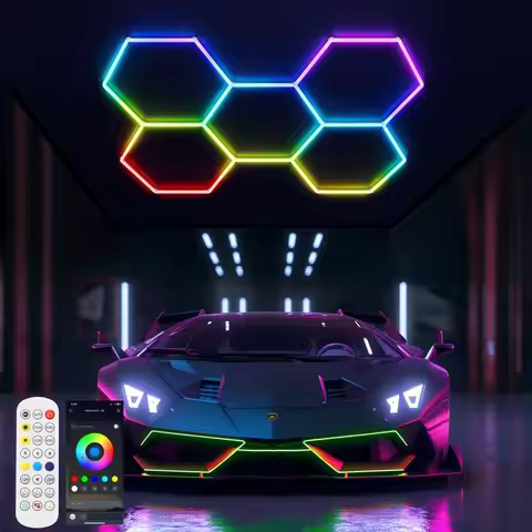 Hexagon Garage Lights 240W 356 Colors Mode w Music Sync, 24 Pack Bright LED Honeycomb Panels for Gar