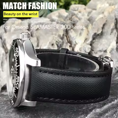 Nylon Leather Watchband 19mm 20mm 21mm 22mm for Omega Seamaster 300 Planet Ocean 600 Aqua Terra AT15