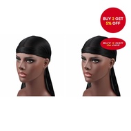 Trendy 2-piece Set: Silky Long-tail Pirate Hat & Soft Durag Headwrap Set Bergaya 2-piece: Topi Lanun