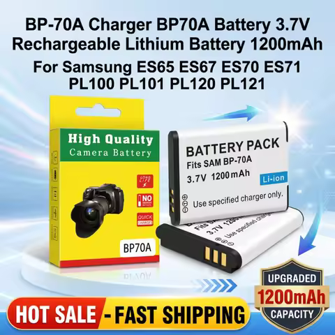 BP-70A Rechargeable Lithium Battery 3.7V 1200mAh BP70A Replacement Cell for Samsung ES65 ES67 ES70 E