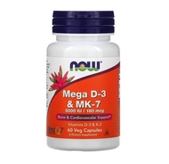 [ วิตามิน D3 & MK-7 (K2) ] NOW Foods, Mega D3 & MK7,180 mcg (5,000 IU) x 60 แคปซูล (Veg Capsules)