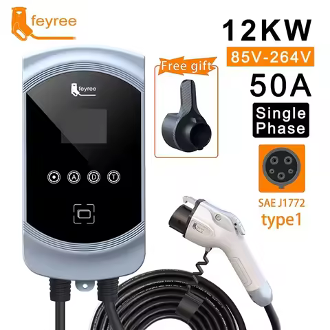 Feyree 50A 12KW 1Phase EV Charger Type1 Cable J1772 Cord 40A 9.6KW 32A 7.6KW EVSE Wallbox Charging S