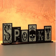 1pc Halloween Skeleton Ghost Wood Decor - "Skeleton Ghost" Letter & Spider Web Pattern, Holiday Home