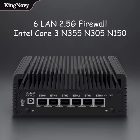 6 LAN 2.5G Firewall Router Intel Core I3 N355 N305 N150 N97 i226-V Fanless Mini PC DDR5 2xNVMe 1xSAT