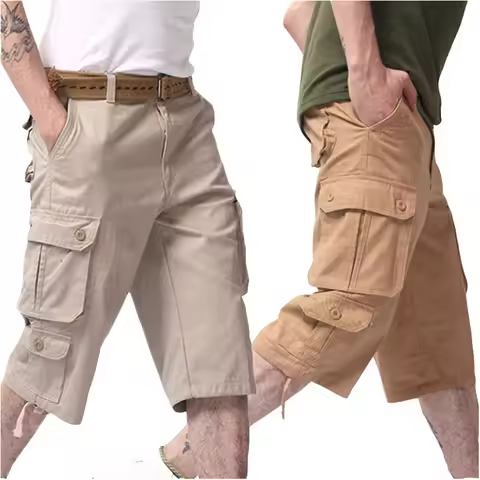 New Men's Seven Division of Labor Pants Trend Loose Large Size Cotton Five Points Shorts Men Multi P