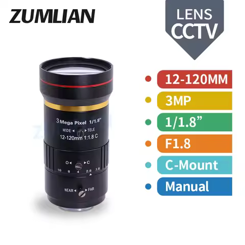ZUMLIAN 12-120mm Varifocal Lens C-Mount 1/1.8 Inch CCTV Camera 3MP Manual Iris F1.8 for Security Sur