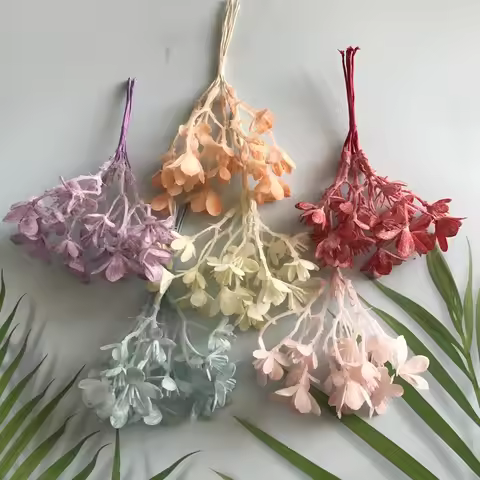 6pcs Artificial Plants Plastic Twigs Green Grass Fake Plants Twigs Leaves Grass Flower Arrangement W