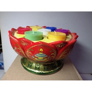 Tibetan Ceramic Eight Auspicious Colorful Flower Lamp Holder Red (Upper Plate Diameter 18.5 Height 9