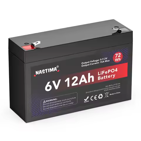 NASTIMA 6V 12Ah 72Wh Rechargeable LiFePO4 Battery with BMS Protection Deep Cycle 4000 For Surveillan
