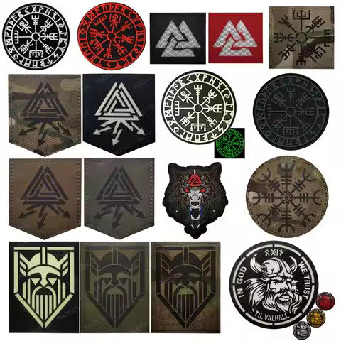 Viking Wolf IR Infrared Reflective Embroidered Patches Patch IN God WE TRUST PVC Appliqued Glow In D