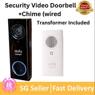 eufy Security, Wi-Fi Video Doorbell, Free Wireless Chime (Transformer Included) 2K Resolution, 2-Way
