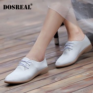 DOSREAL ผู้หญิงรองเท้า Oxford รองเท้ารองเท้าหนังแท้รองเท้าหนัง Lace Up Soft Sole รองเท้าสีขาว PLUS ขนาด 35 -45