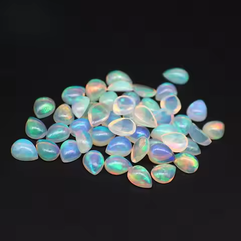 Wholesale Natural Opal Ring Surface Pear-shaped Plain Surface Opal Opal Loose Stone Strong Fire Colo