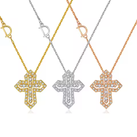 925 Sterling Silver Cross Necklace for Women,Double Cross Necklace 14K Gold Plated Cross Pendant Nec