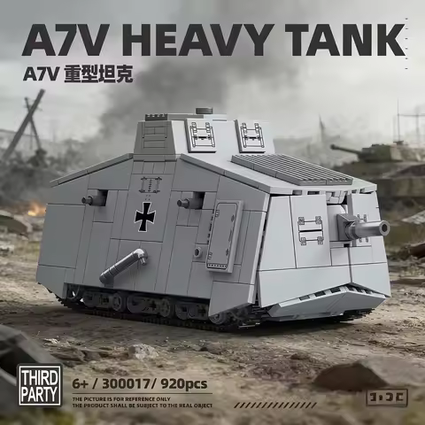 1:35 920pcs A7V Heavy Tank WW2 German Army Military Soldiers Building Blocks Bricks Model DIY Assemb