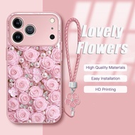 Cho Iphone 17 Pro Max vỏ điện thoại Iphone16promax 151413 Cứng Lỏng ốp thủy tinh Với dây đeo tay hoa