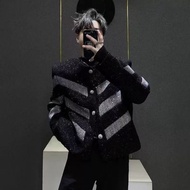 Tweed Jacket Fragrance Jacket Sequin Design Jacket Short Jacket Stitching Shoulder Pad Jacket Loose 