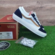 Aun691 VANS OLD SKOOL WHITE NAVY BROWN PREMIUM ORIGINAL Shoes ||