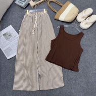 Summer women's big size set: basic tank top + cool, easy-to-wear striped pants 50-95kg G245+Q534