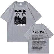 Mùa Hè Thường Ngày Oversize Cổ Tròn Áo Thun Tay Ngắn Nam Nữ Quạt Quà Tặng Mùa Đông Oasis Live 25 Tou