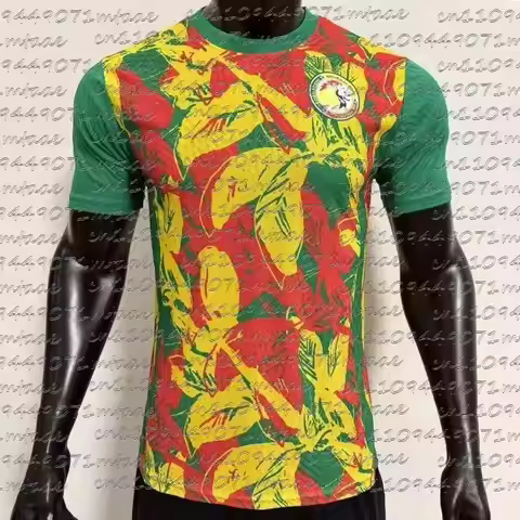 Senegal 3 Stars Special Edition Football Jersey Red Yellow Green Leaf Pattern Men's Soccer Shirt Tra