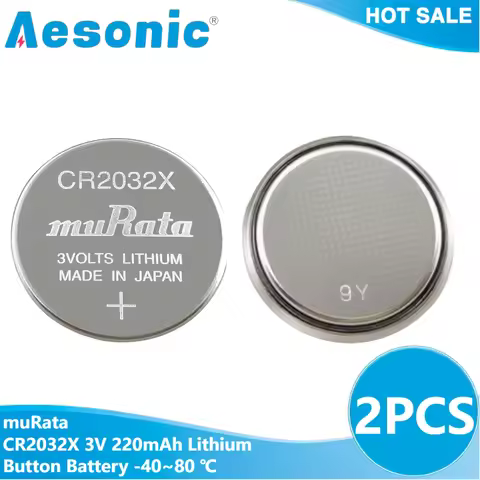 2PCS muRata CR2032X 3V 220mAh Lithium Button Battery -40 to 80 ℃ for Car Tire Mine Pipe PLC CNC Medi