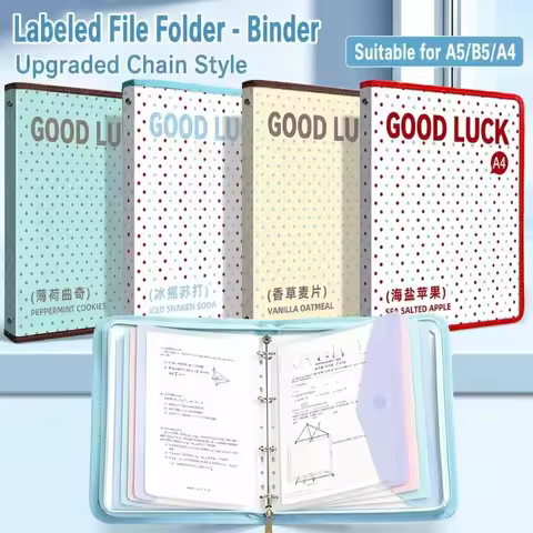 Polka Dot Print A4 Zipper Binder Removable 4 Hole Ring Binder Loose-Leaf File Binder Zipper File Pou