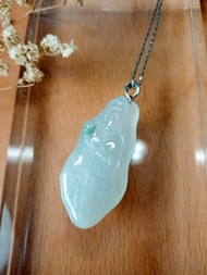 玉墜 簡潔古典 意象觀音-手持蓮花 花青冰種緬甸玉
