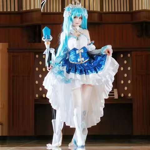 Snow Miku Anime Cosplay Full Suit Vocaloid Wig Costume Star and Snow Princess Dress Women Role-Play 