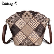 Cobbler Legend Womens Genuine Leather Patchwork Crossbody Bag Vintage Rivet Sling Bag