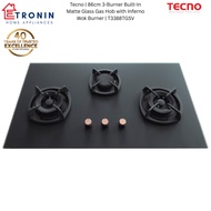 Tecno | 86cm 3-Burner Built-In Matte Glass Gas Hob with Inferno Wok Burner | T3388TGSV/MTBK | T3388T