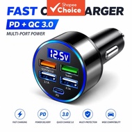 Car Phone Charger Adapter with Dual PD, Super Fast Charging 12-24V, 5-in-1 USB, for iPhone 15 Pro Ma