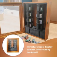 Miniature Bookshelf Wooden Book Nook Library Book Shelf Decor Miniature Reading Nook with Revolving