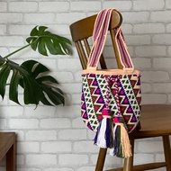 哥倫比亞製 2短揹帶 Wayuu 編織手工包 粉綠紫白