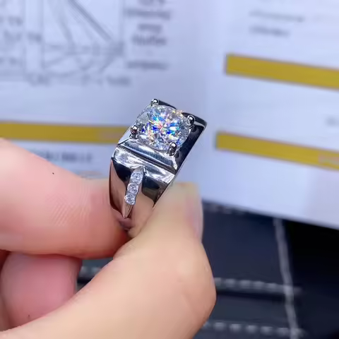 2 carats sparkling moissanite ring for men real 925 silver 8*8mm size gem birthday gift shiny better