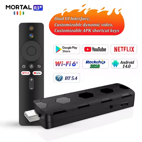 New R3+ TV Stick Dual-System UI Interface Android 14 Custom Dynamic Wallpaper 8K RK3518 Wifi6 USB3.0